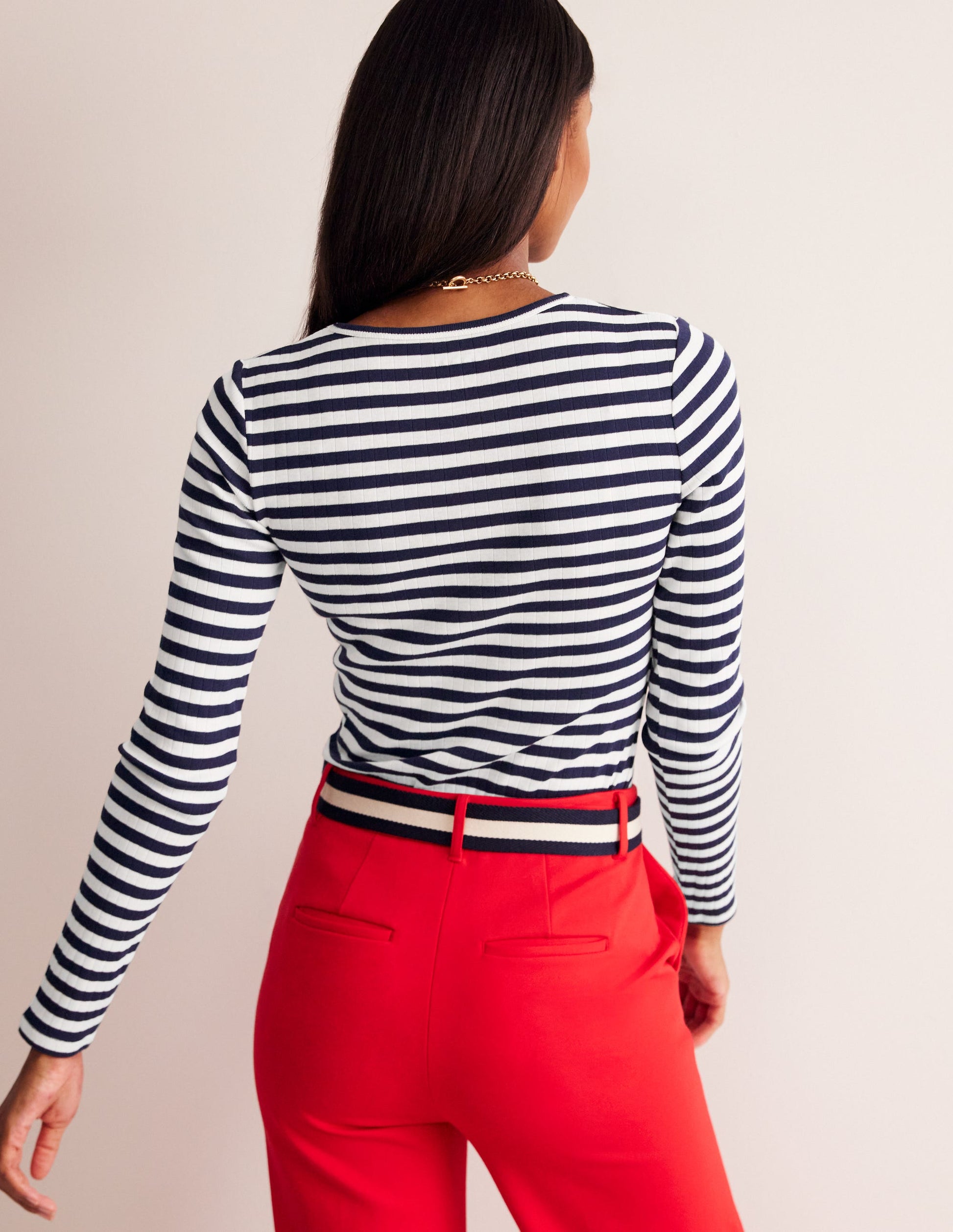 Anna Rib Long Sleeve T-Shirt-French Navy and Ivory Stripe-3