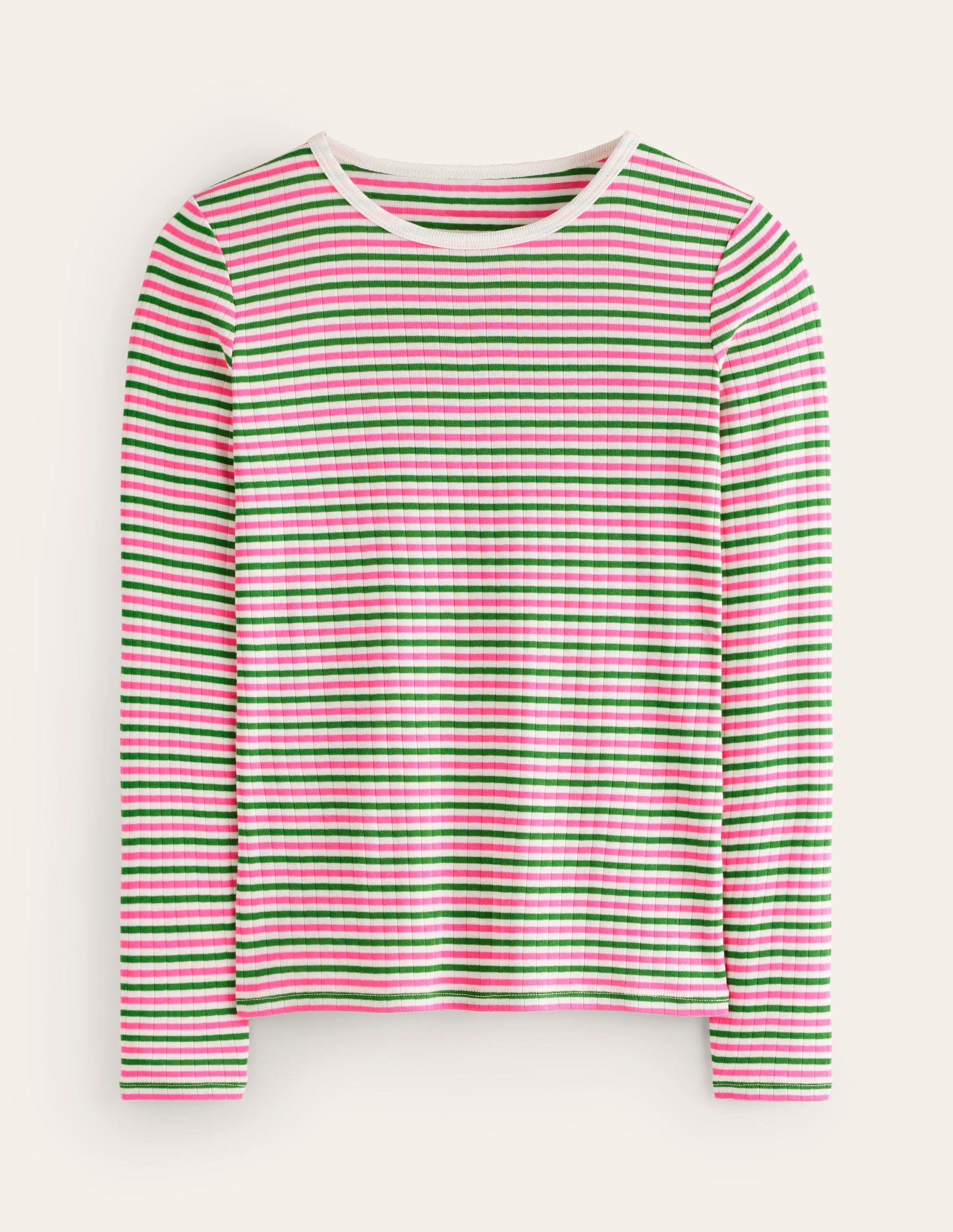 Anna Rib Long Sleeve T-Shirt-Sangria Sunset and Mint Green-5