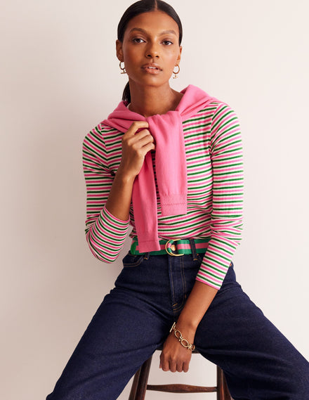 Anna Rib Long Sleeve T-Shirt-Sangria Sunset and Mint Green