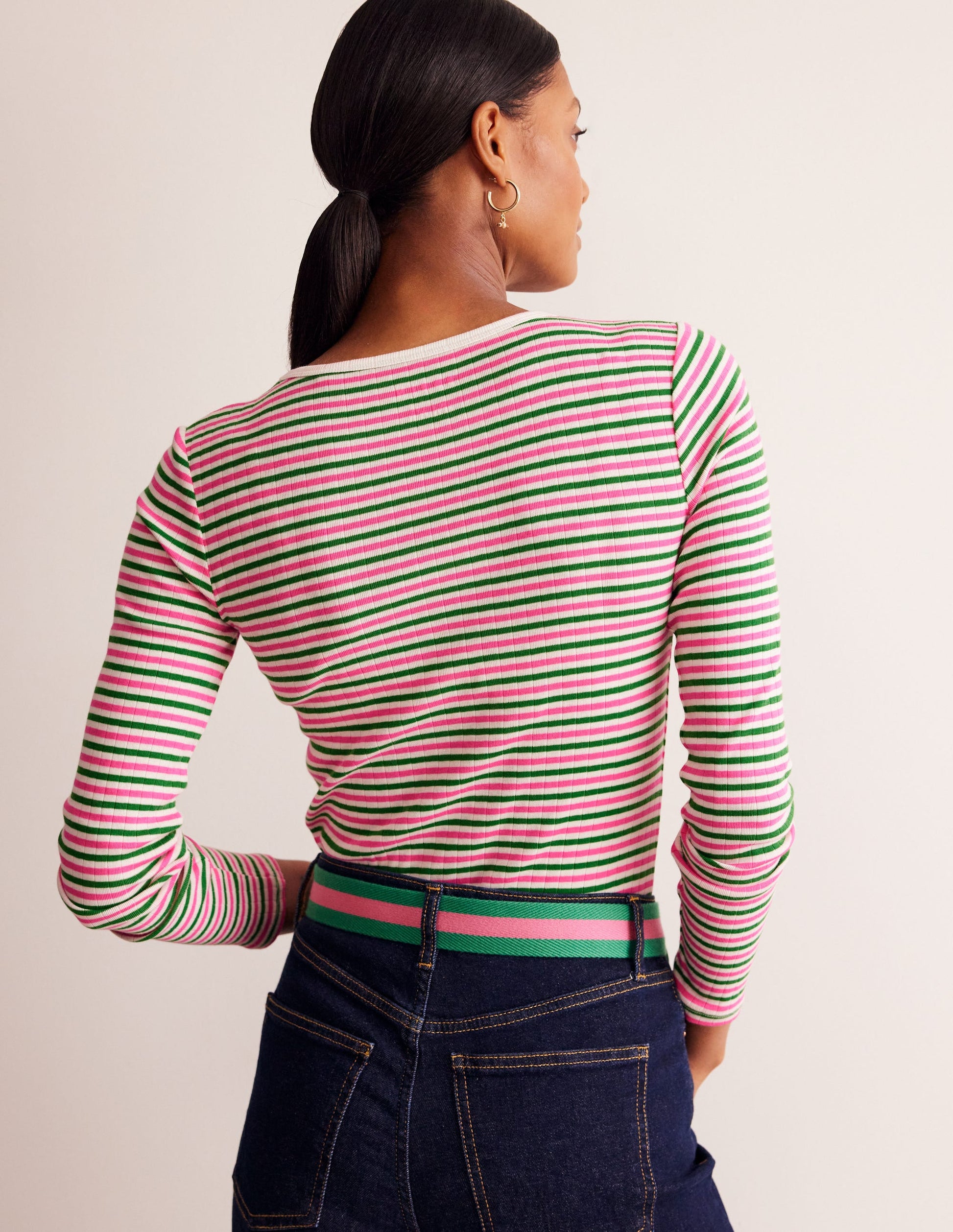 Anna Rib Long Sleeve T-Shirt-Sangria Sunset and Mint Green-3