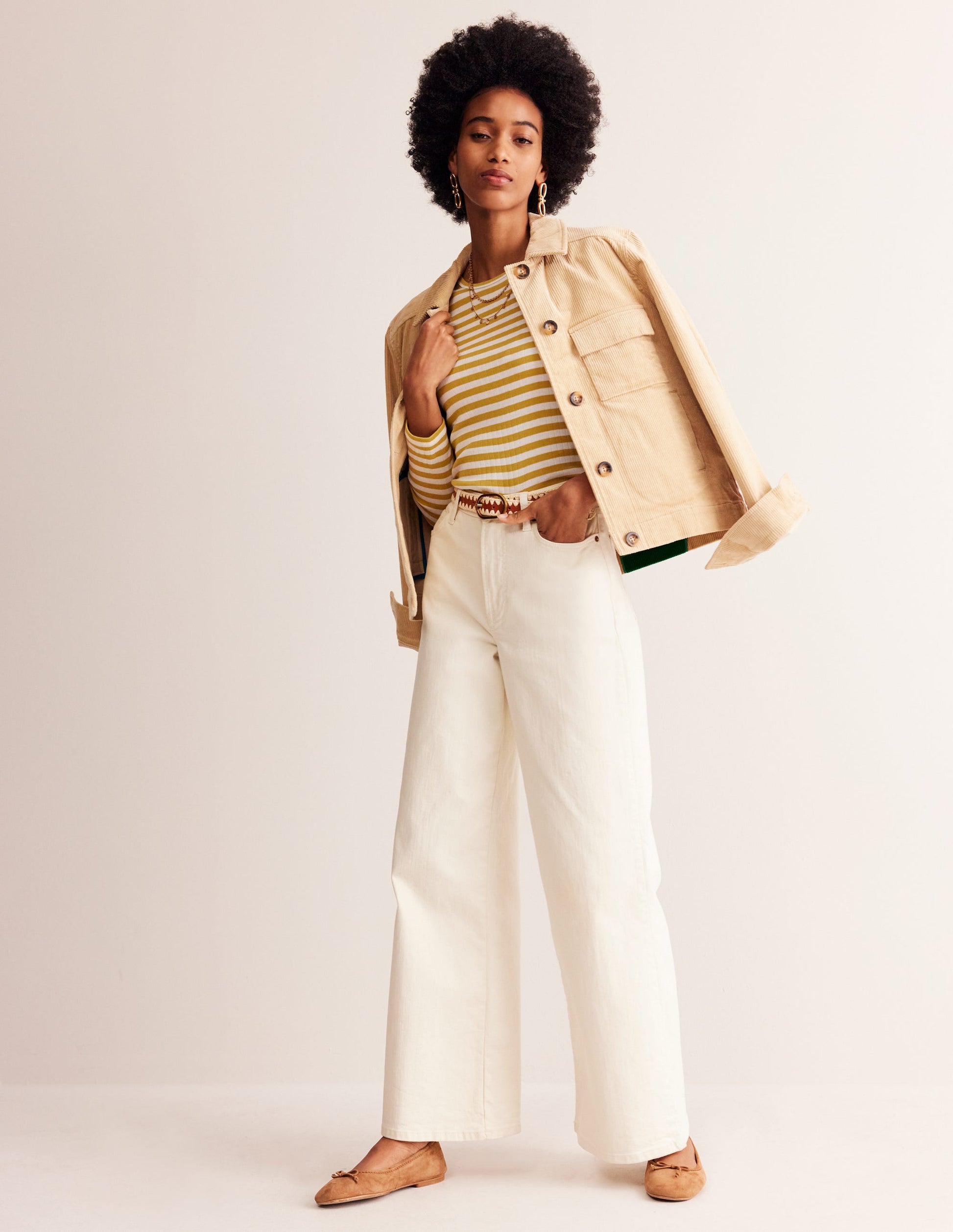 Anna Rib Long Sleeve T-Shirt-Oil Yellow, Ivory Stripe-4