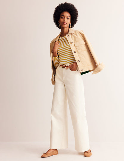Anna Rib Long Sleeve T-Shirt-Oil Yellow, Ivory Stripe-4