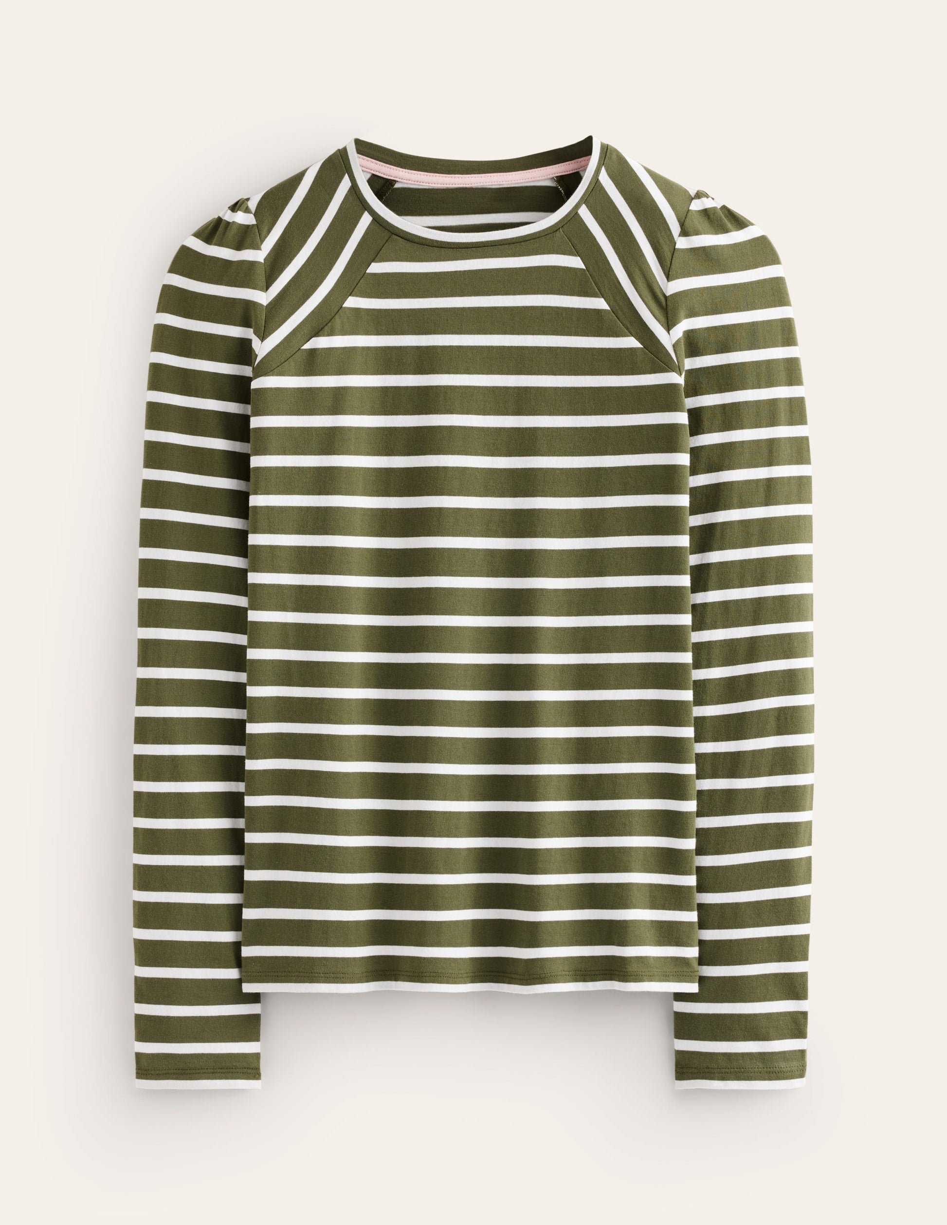 Arabella Stripe Jersey Top-Khaki, Ivory Stripe-5
