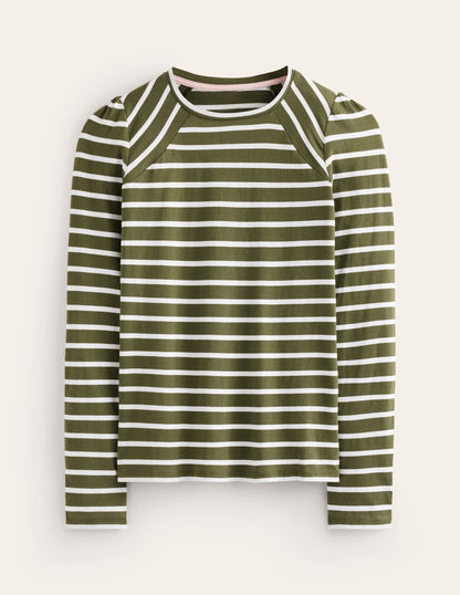 Arabella Stripe Jersey Top-Khaki, Ivory Stripe-5