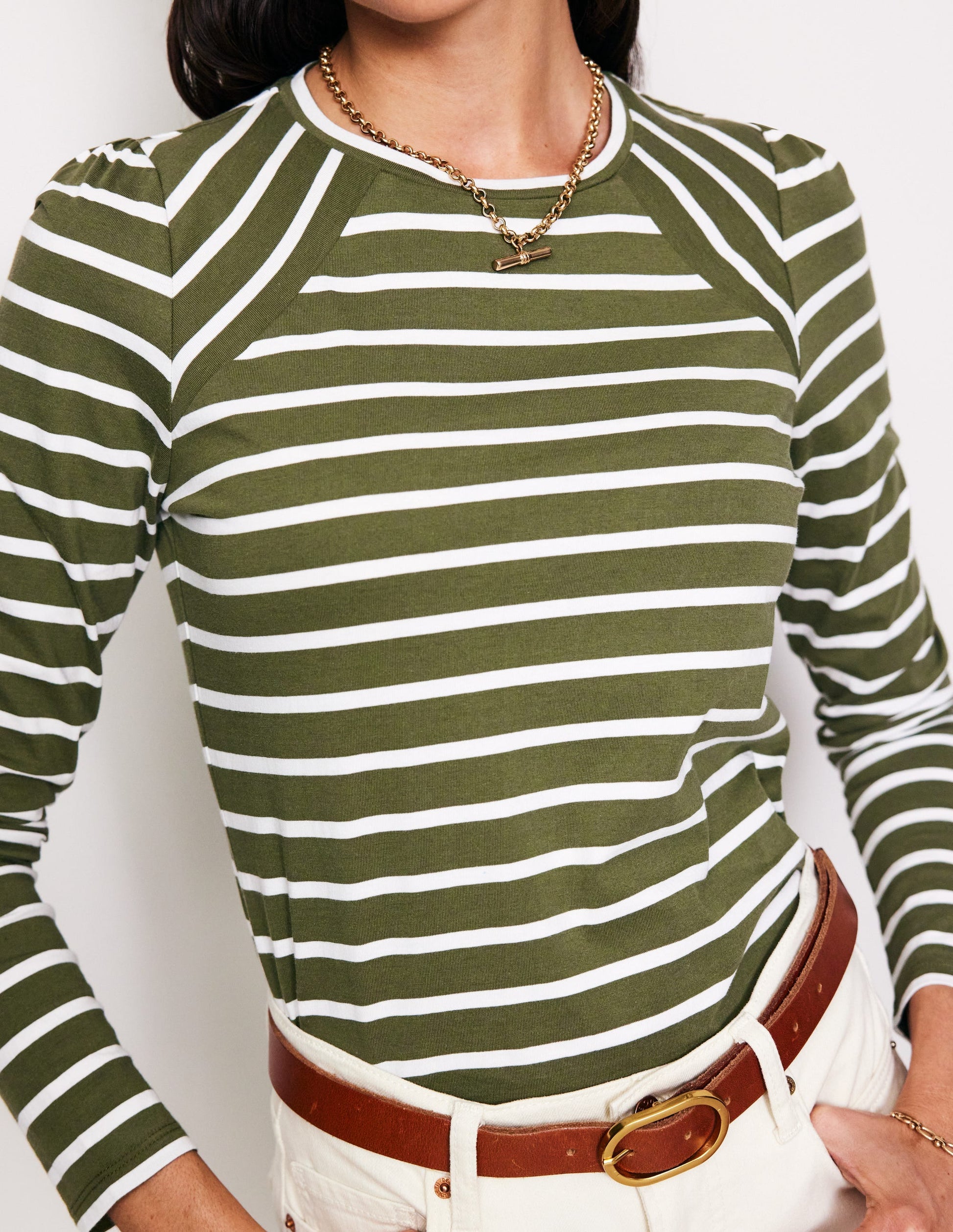 Arabella Stripe Jersey Top-Khaki, Ivory Stripe-2