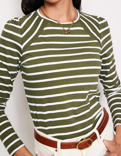 Arabella Stripe Jersey Top-Khaki, Ivory Stripe-2