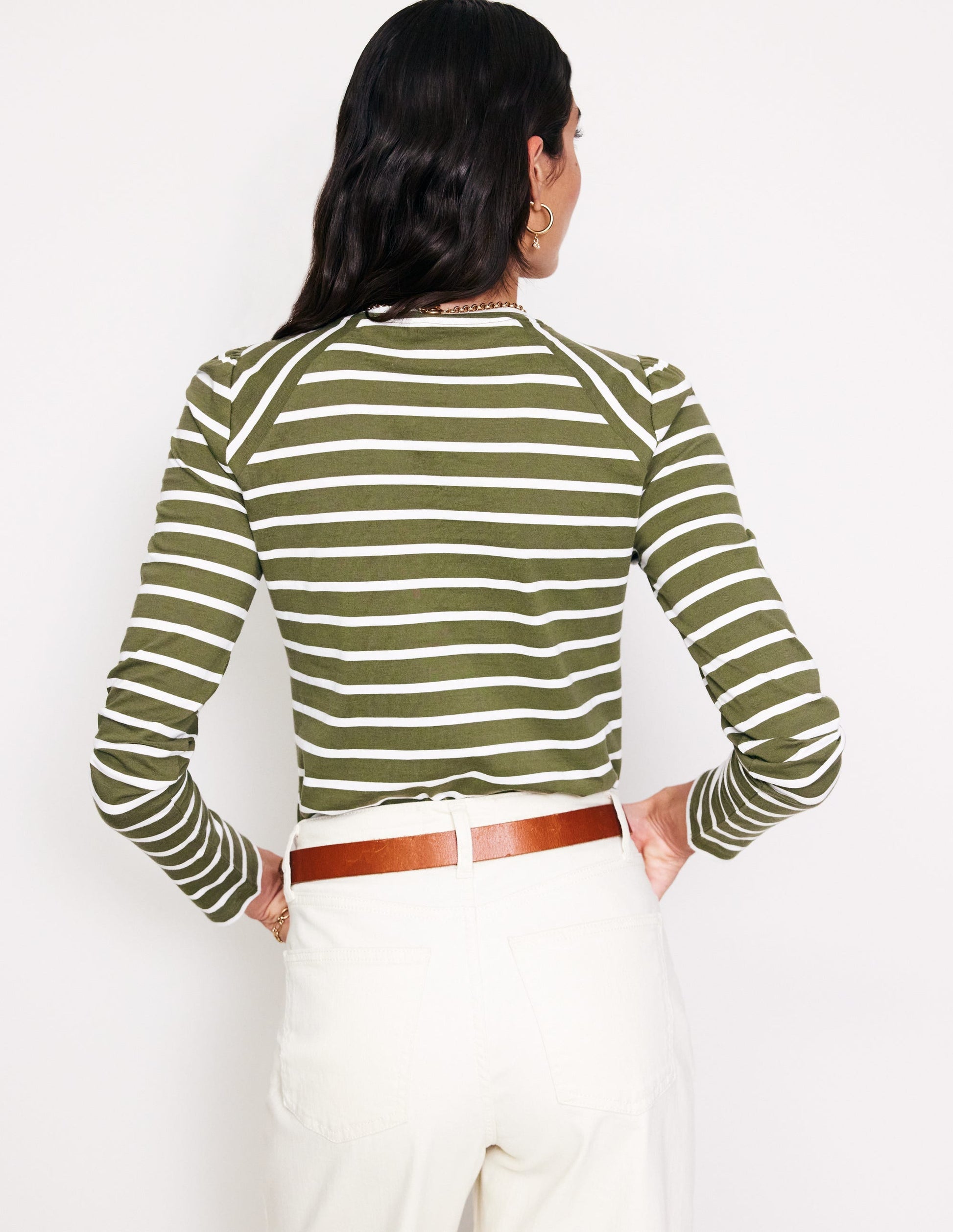 Arabella Stripe Jersey Top-Khaki, Ivory Stripe-3