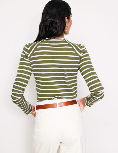 Arabella Stripe Jersey Top-Khaki, Ivory Stripe-3