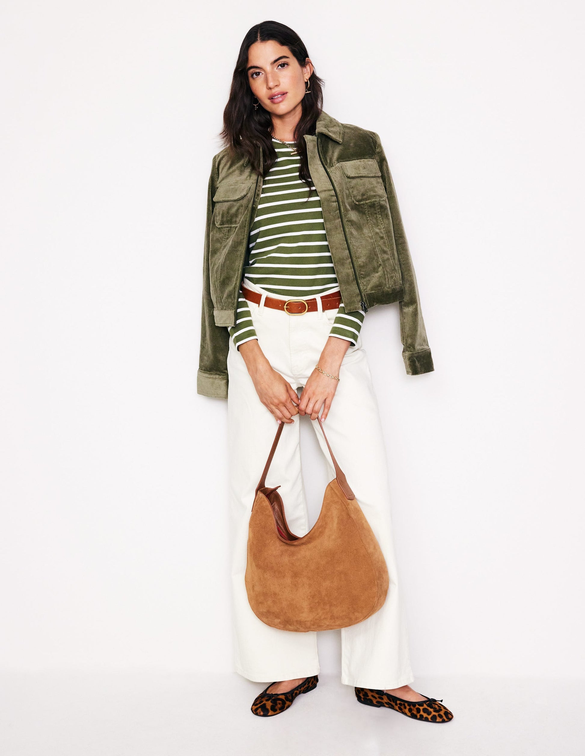 Arabella Stripe Jersey Top-Khaki, Ivory Stripe-4