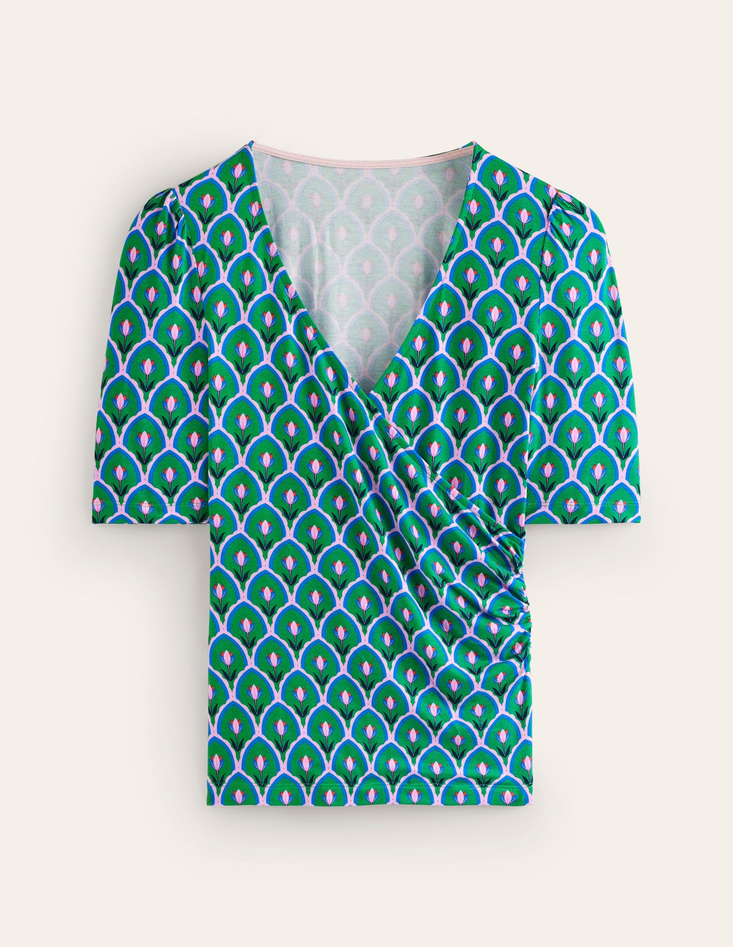 Wrap Front Jersey Top-Rich Emerald, Tulip