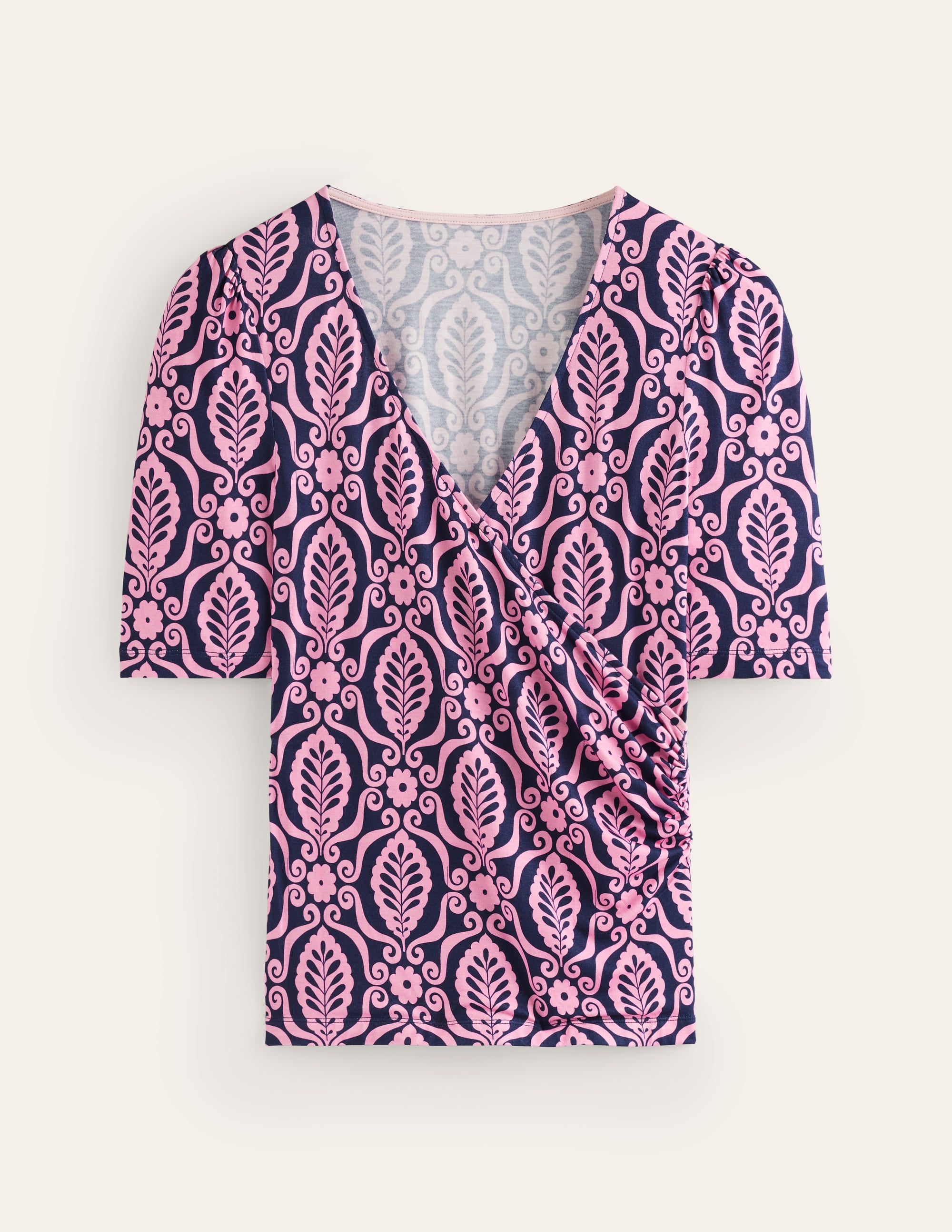 Wrap Front Jersey Top-Old Rose, Foliage Stamp - Image 5