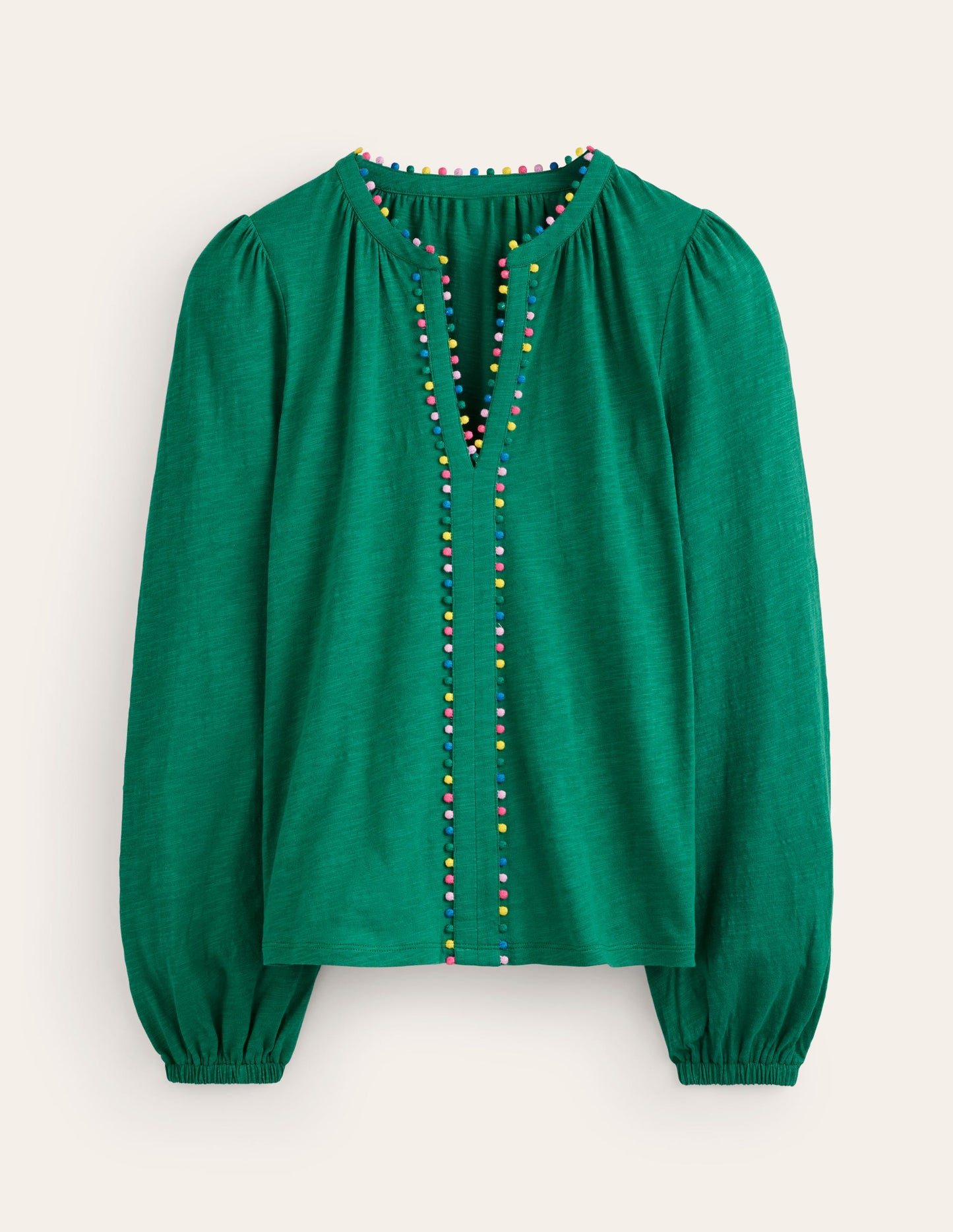 Ali Long Sleeve Pom Top-Malachite