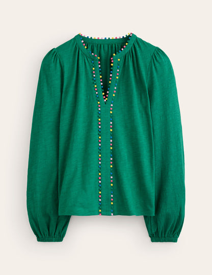 Ali Long Sleeve Pom Top-Malachite-5