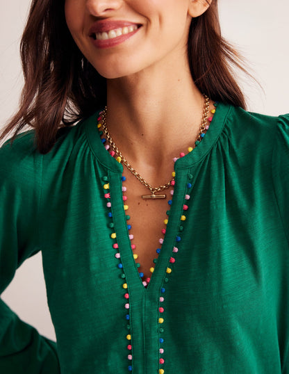 Ali Long Sleeve Pom Top-Malachite-2