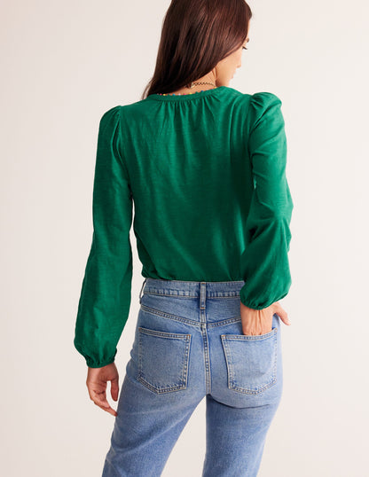 Ali Long Sleeve Pom Top-Malachite-3