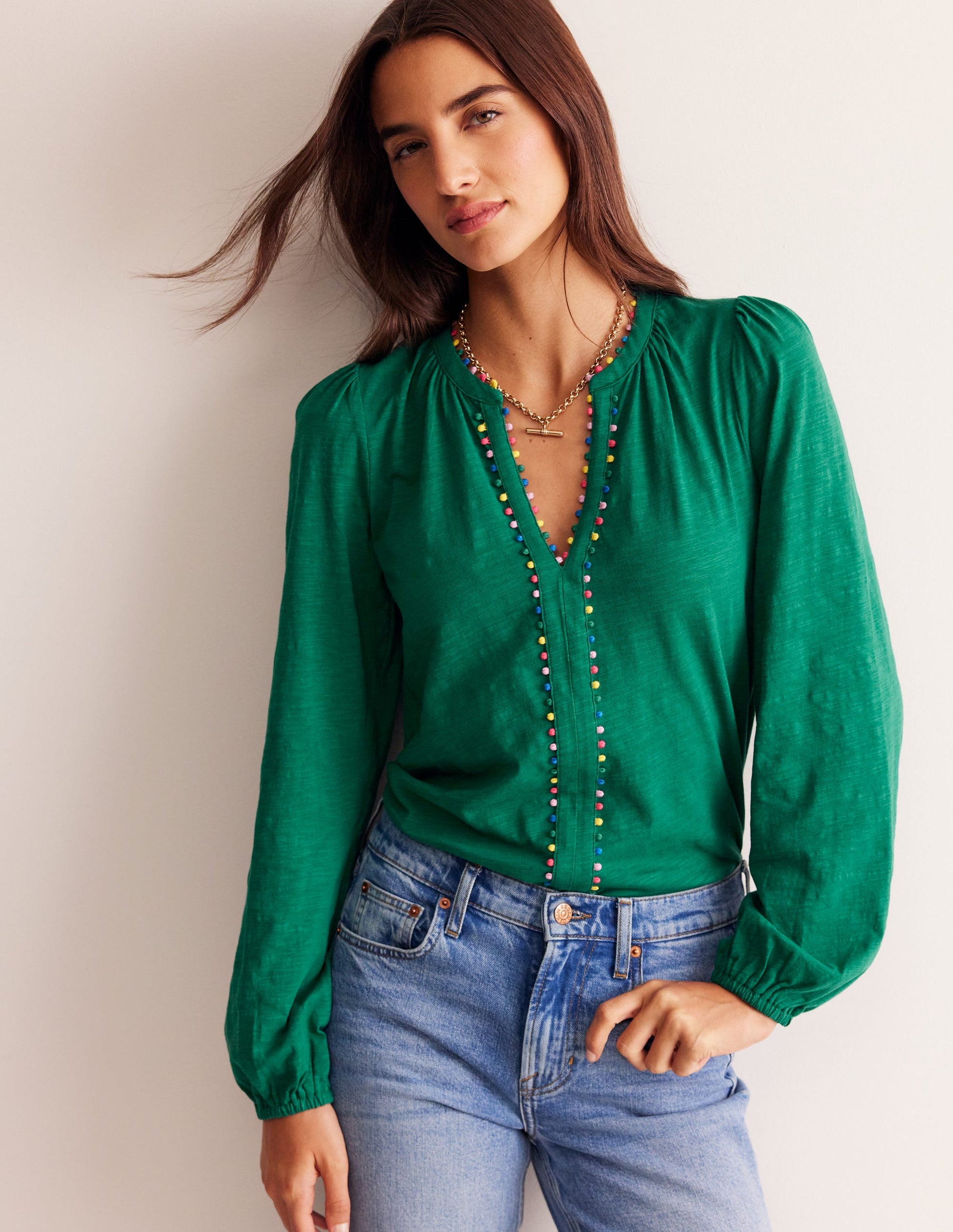 Ali Long Sleeve Pom Top-Malachite-4