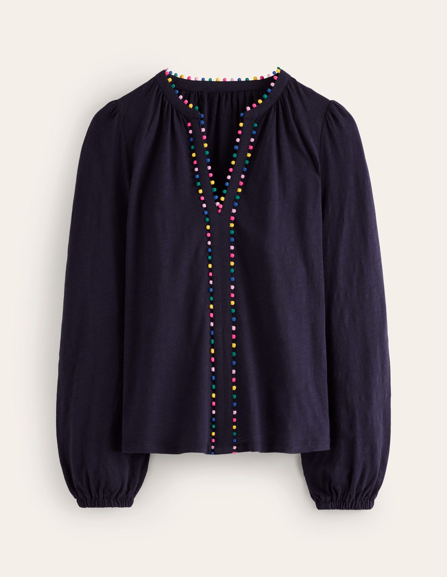 Ali Long Sleeve Pom Top-Navy