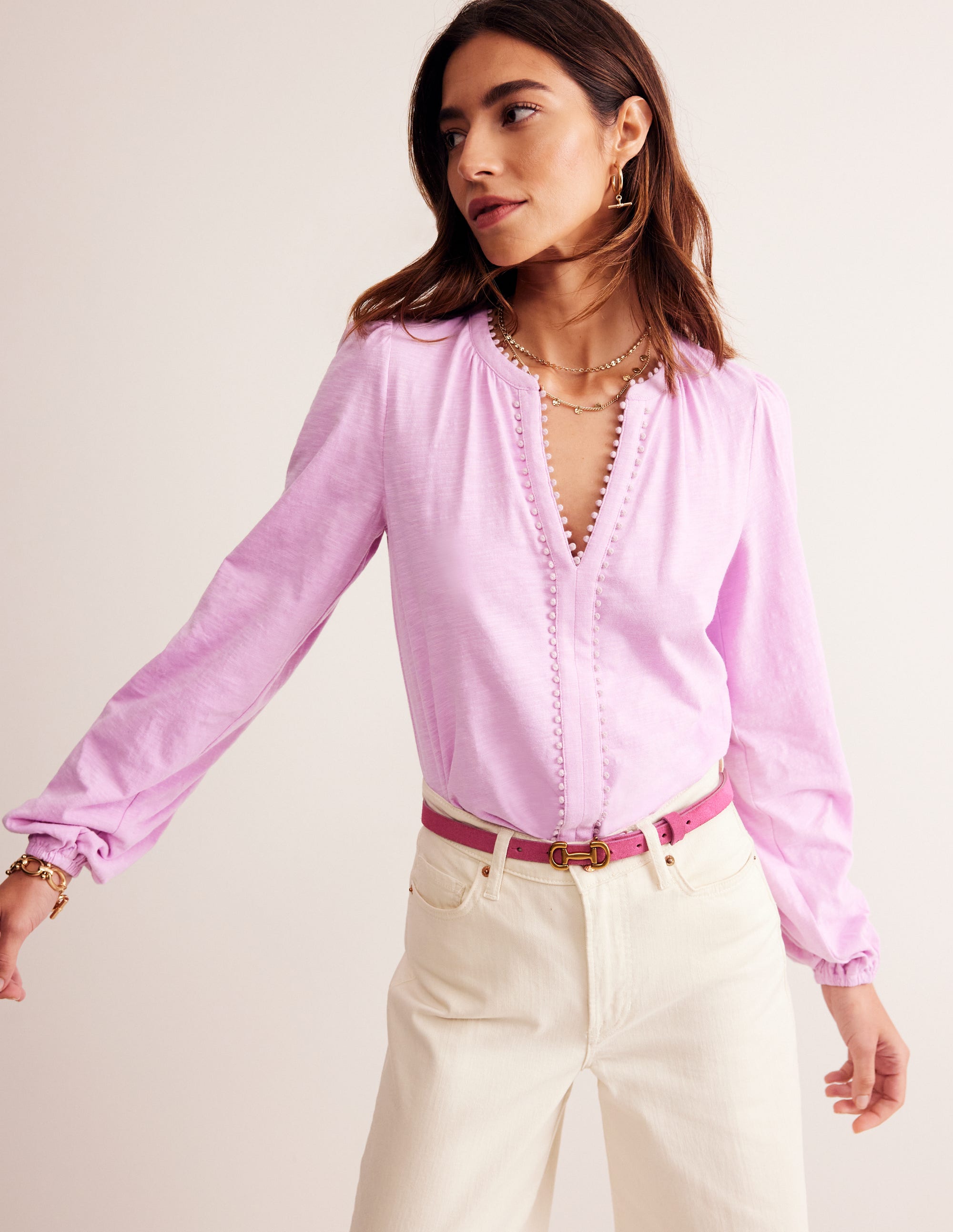 Ali Long Sleeve Pom Top-Soft Lavendar - Image 1