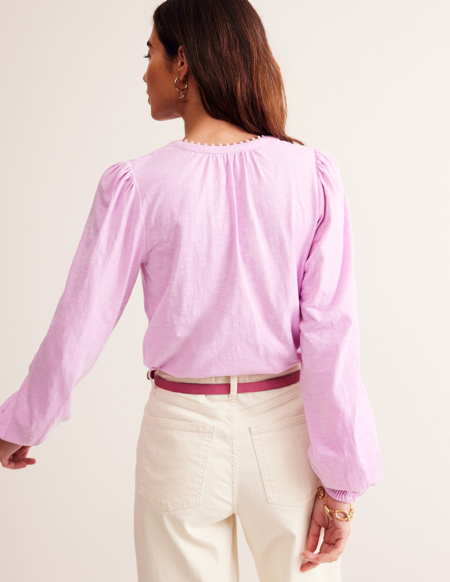 Ali Long Sleeve Pom Top-Soft Lavendar