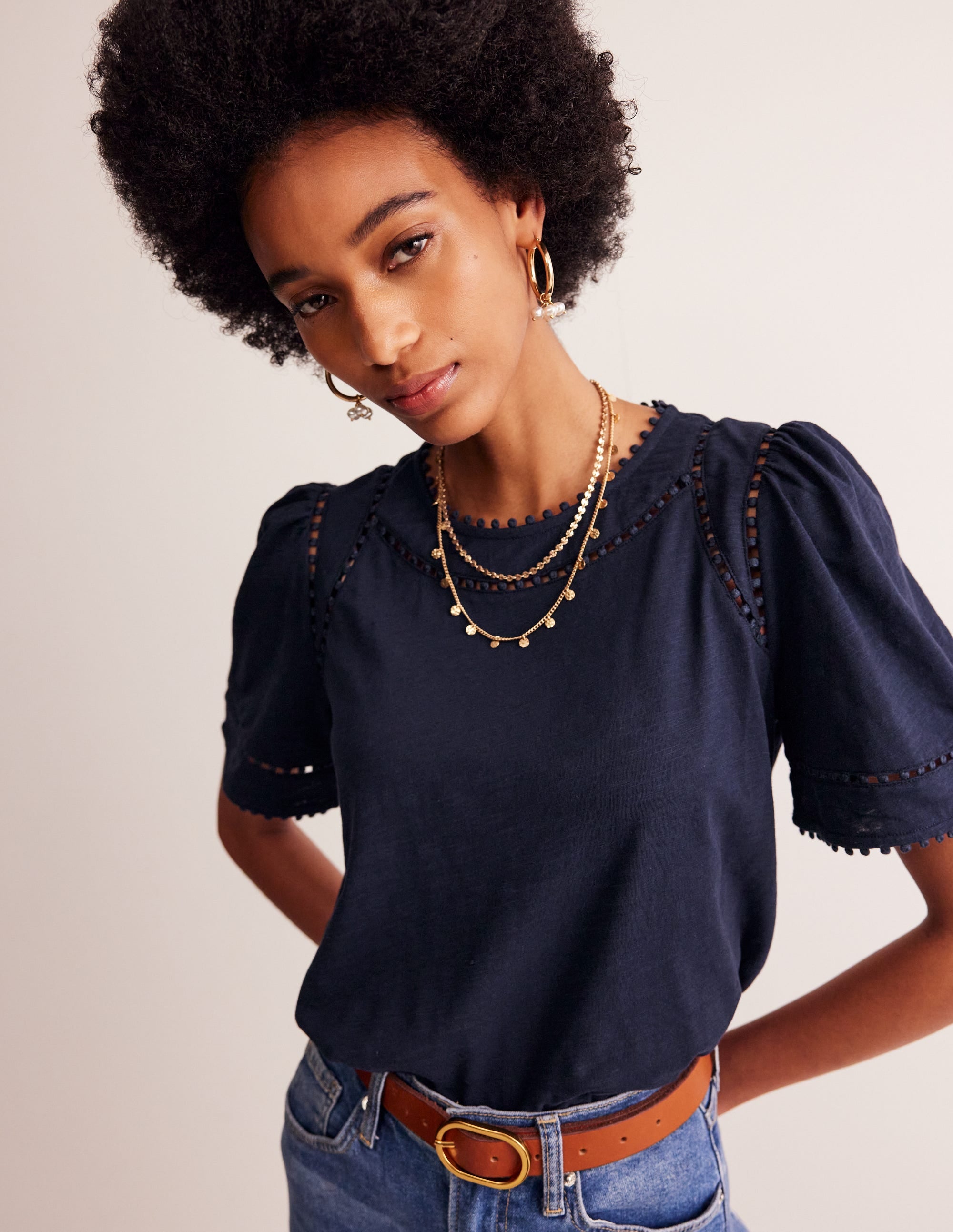 Mila Trim Detail Top-Navy - Image 1