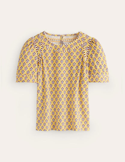 Mila Trim Detail Top-Yellow, Pome Stamp