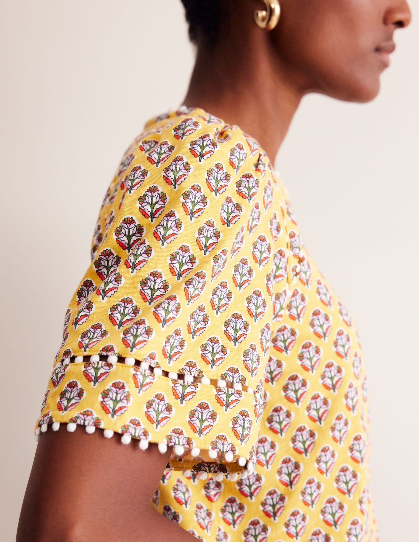 Mila Trim Detail Top-Yellow, Pome Stamp