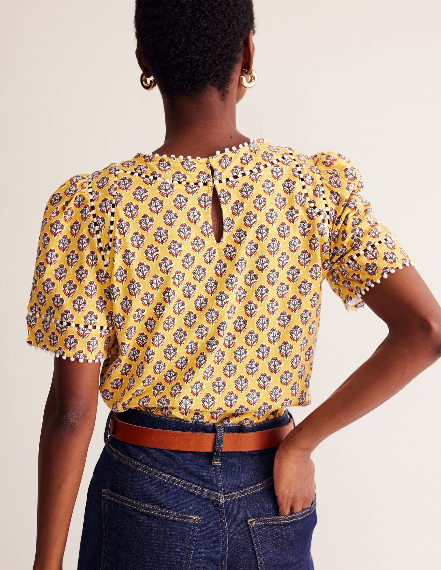 Mila Trim Detail Top-Yellow, Pome Stamp