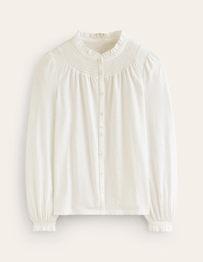 Fay Smocked Jersey Shirt-Ivory