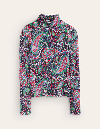 Polly Jersey Top-Navy, Paisley Paradise