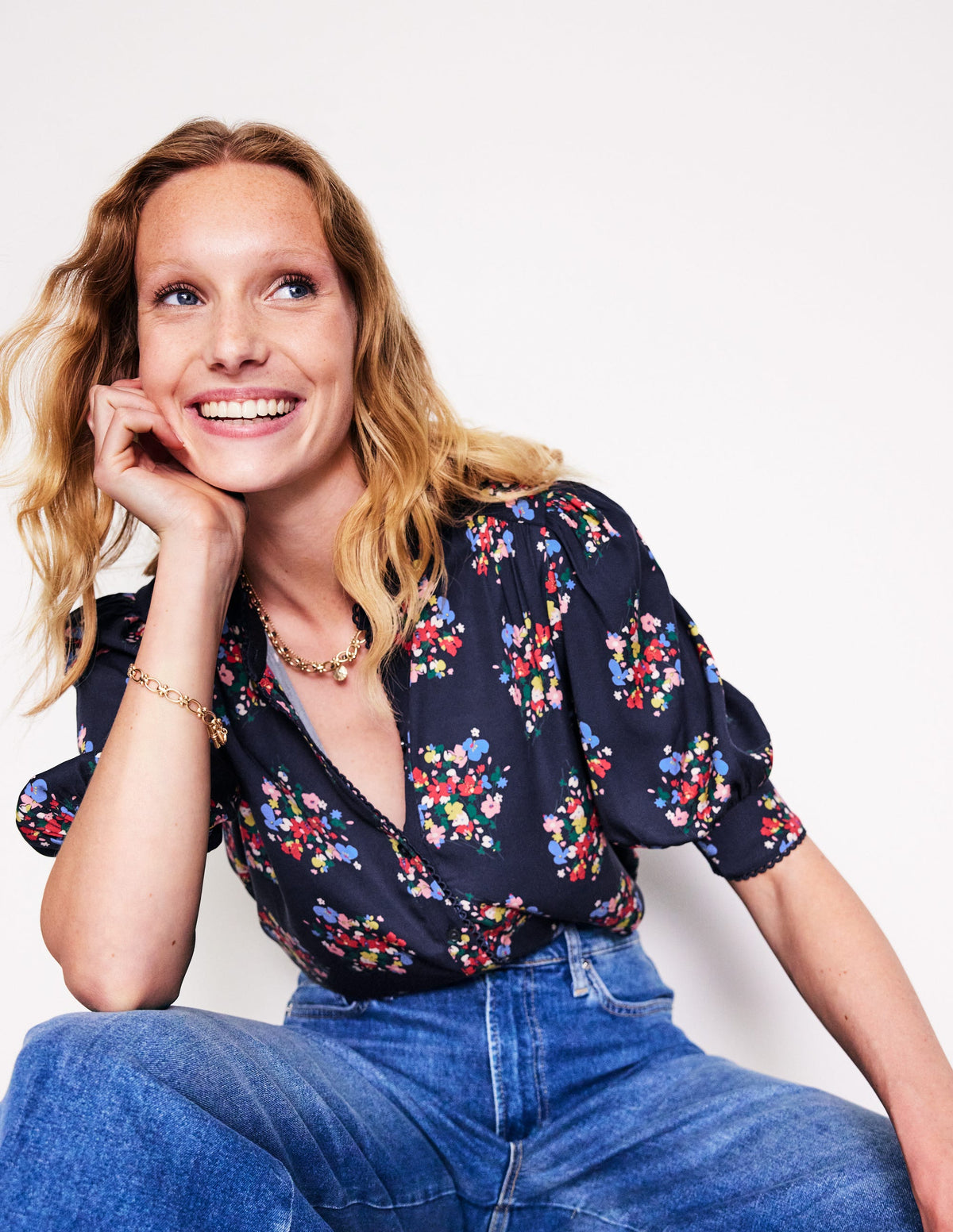 Ara Short Sleeve Top-Frenchy Navy, Poppy Bouquet - Image 1