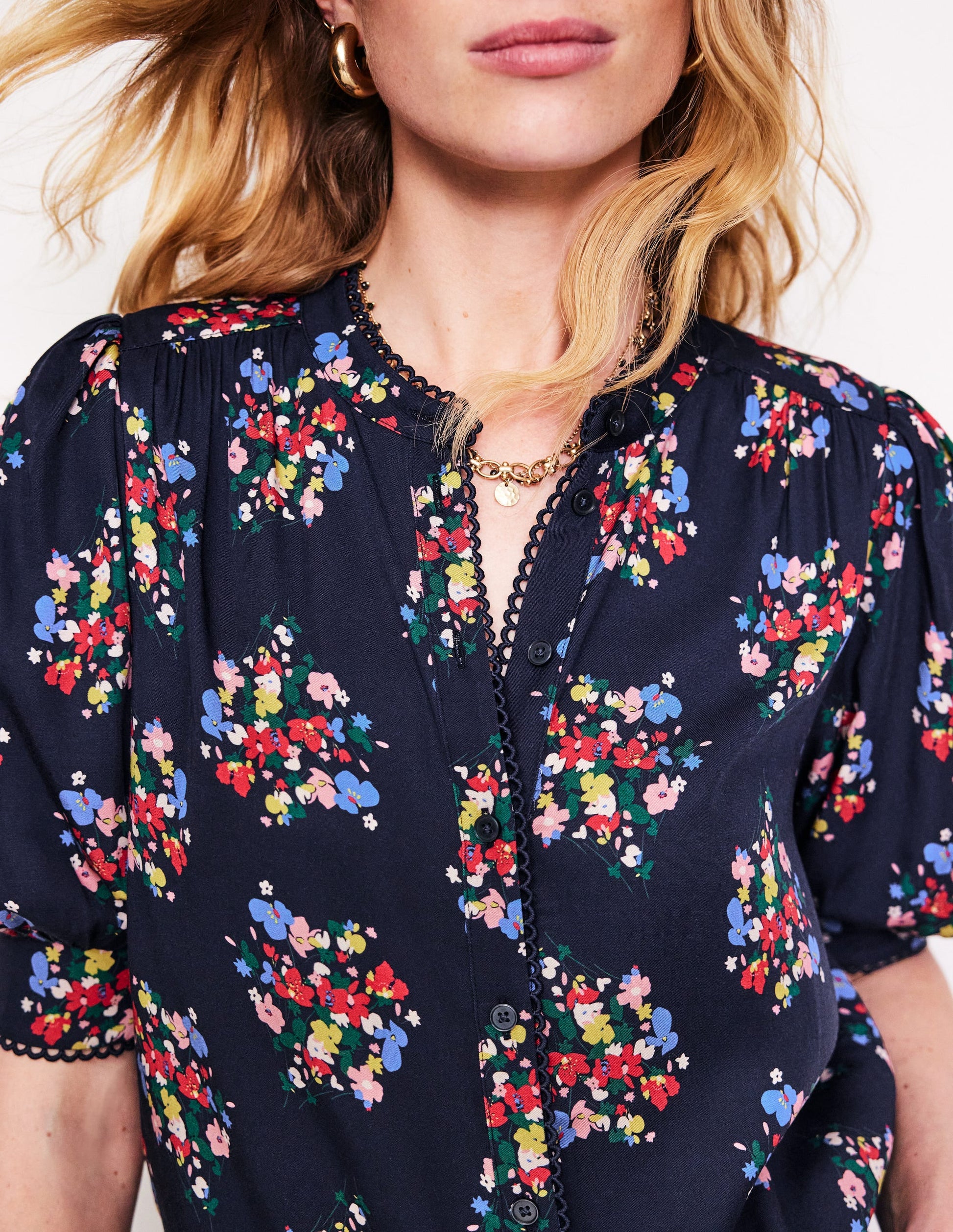 Ara Short Sleeve Top-Frenchy Navy, Poppy Bouquet-2