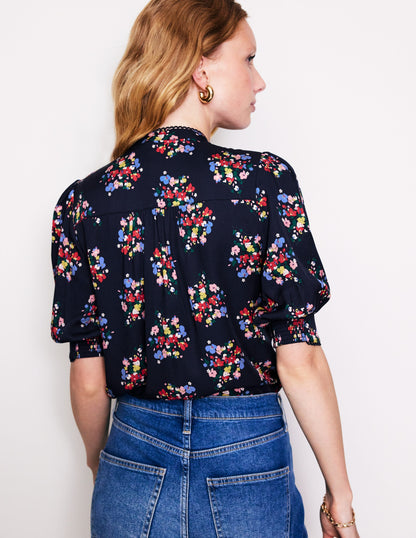 Ara Short Sleeve Top-Frenchy Navy, Poppy Bouquet-3