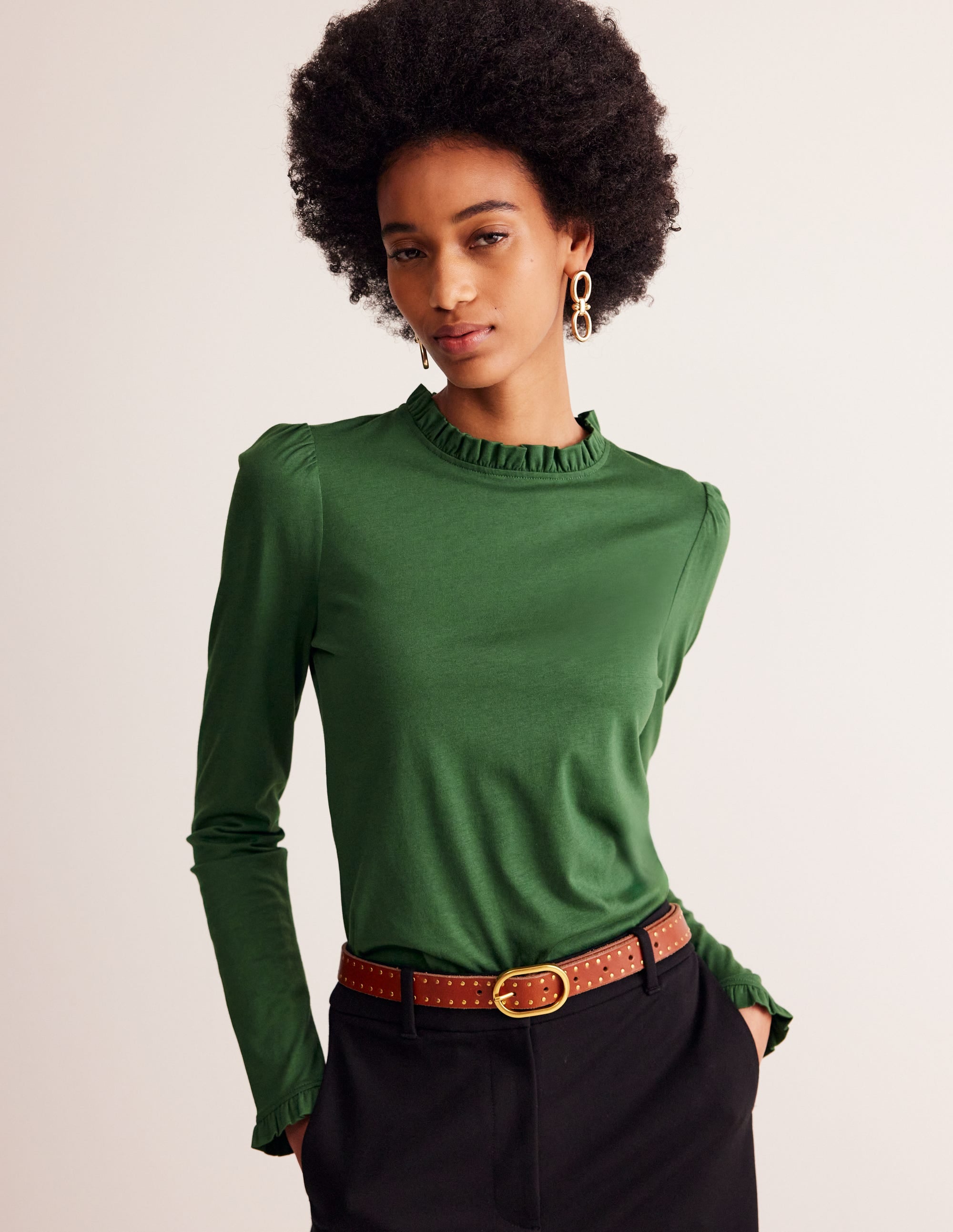 Supersoft Frill Detail Top-Pine - Image 1