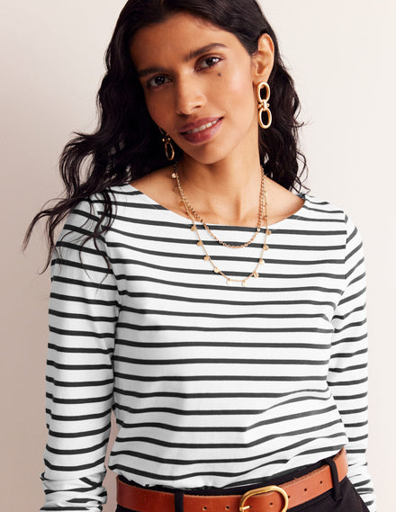 Ella Long Sleeve Breton-Ivory, Black