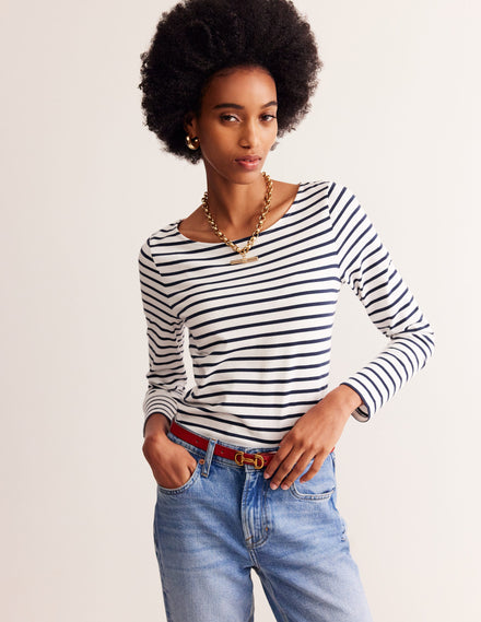 Ella Long Sleeve Breton-Ivory, Navy