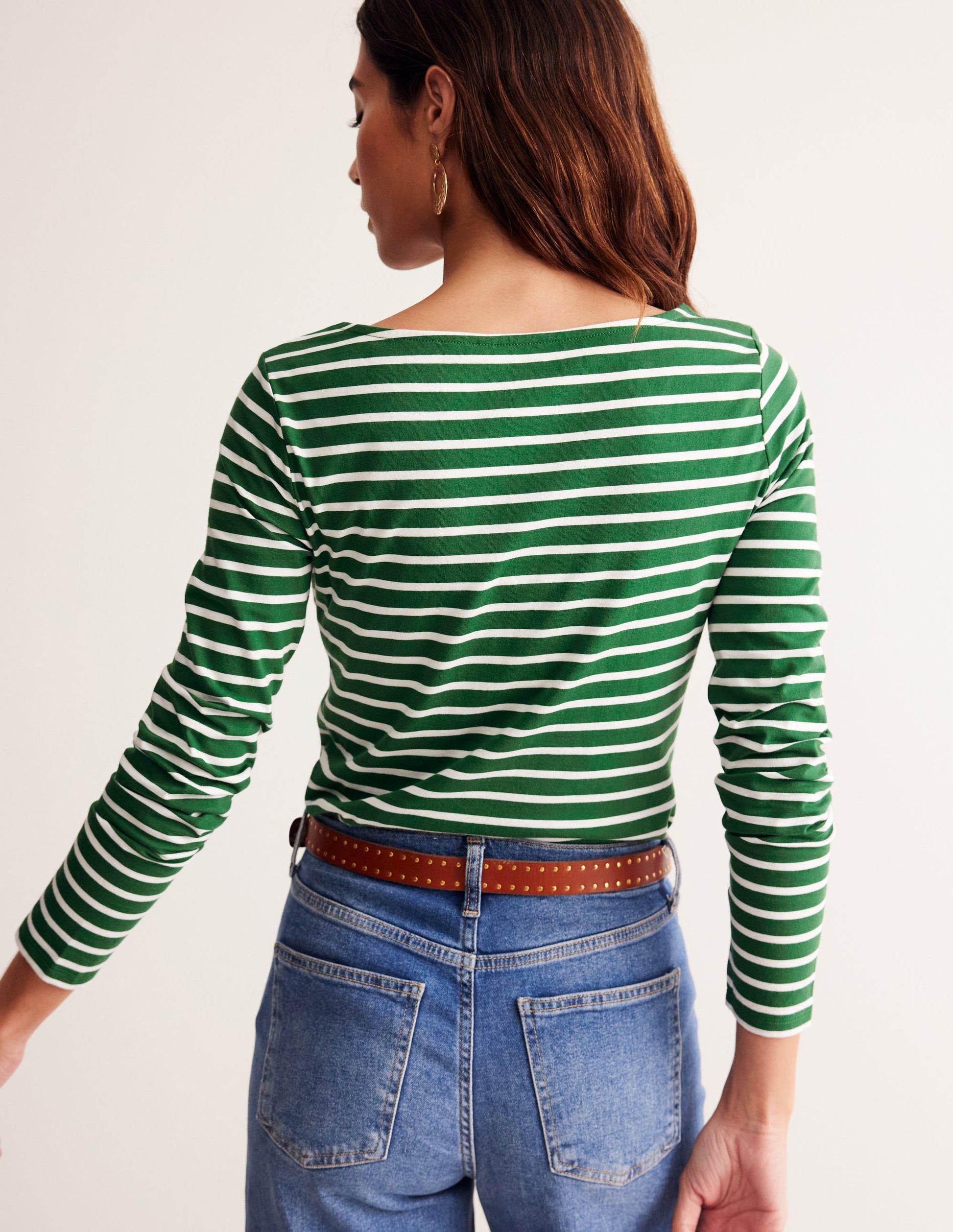 Ella Long Sleeve Breton-Pine, Ivory Stripe-3