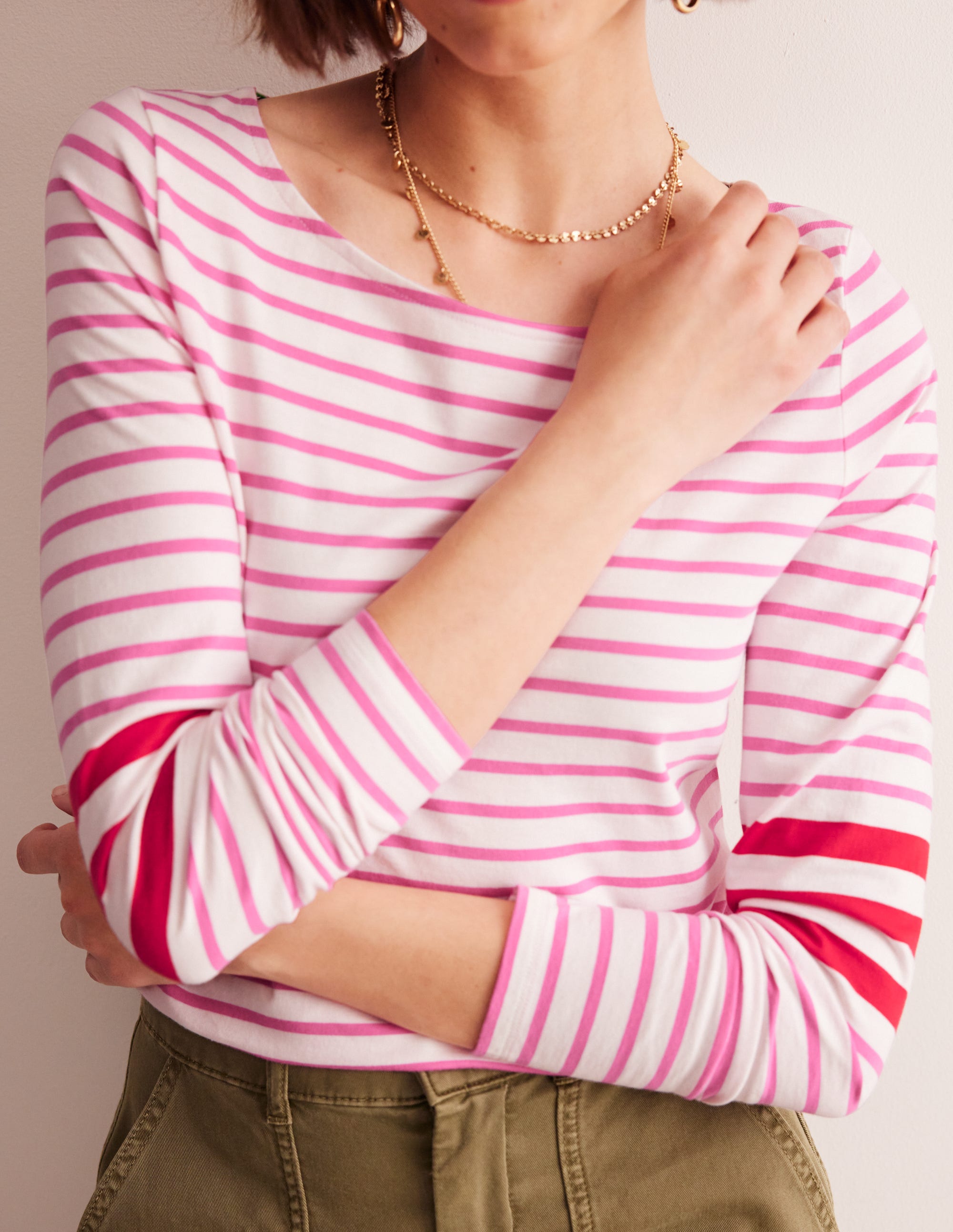 Ella Long Sleeve Breton-Ivory, Red and Party Pink - Image 2