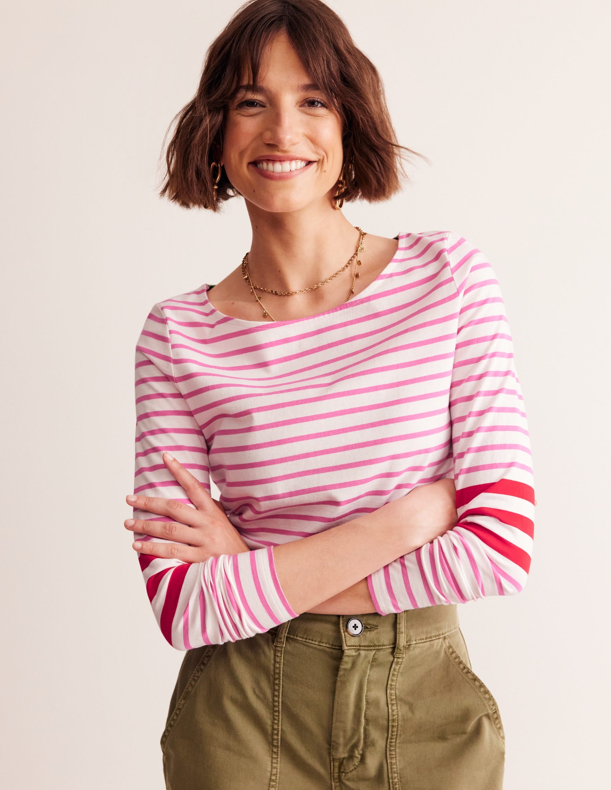 Ella Long Sleeve Breton-Ivory, Red and Party Pink - Image 4