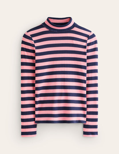 Anna Rib Roll Neck Top-Spring Blossom and French Navy