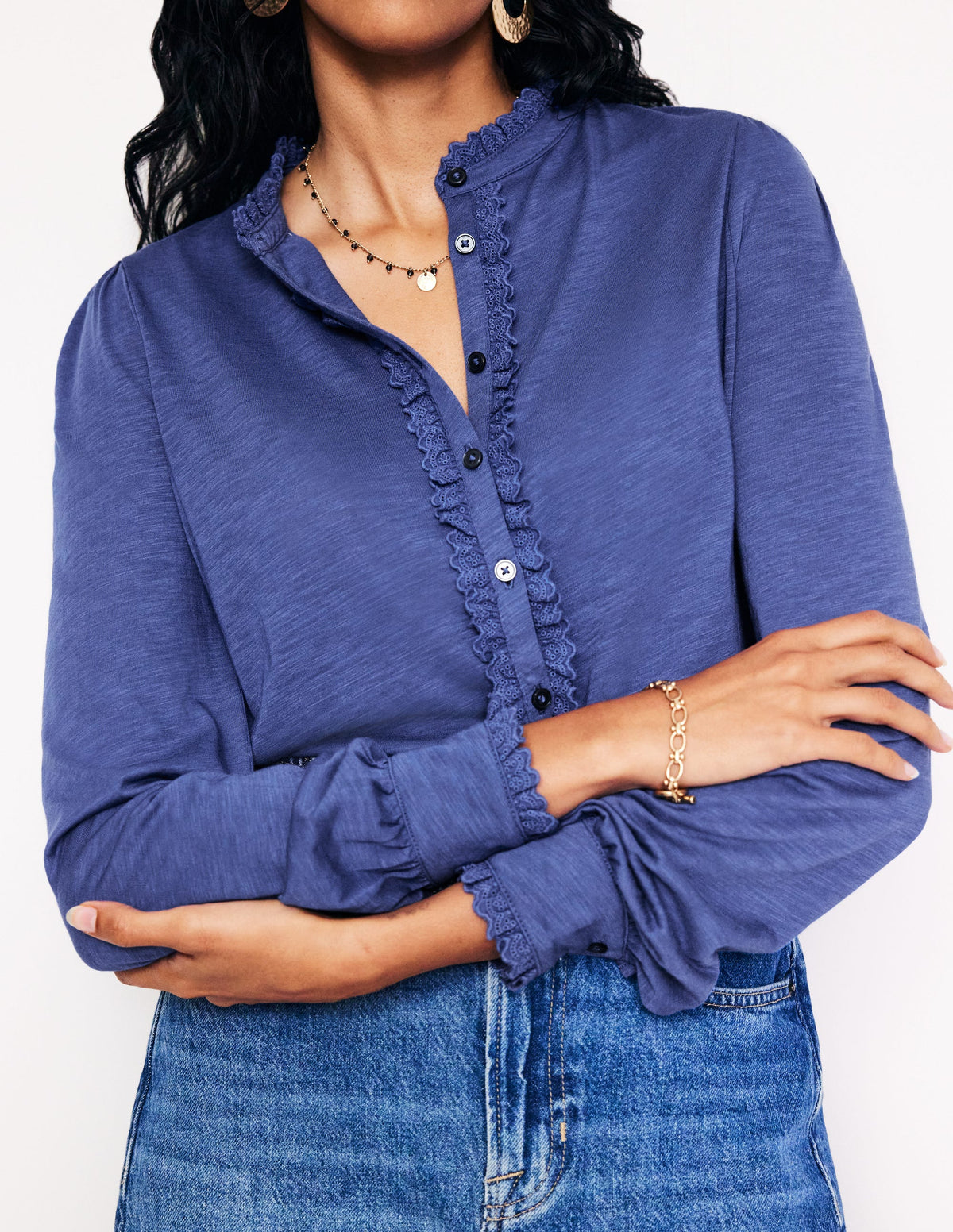 Caroline Broderie Jersey Shirt-True Navy - Image 2
