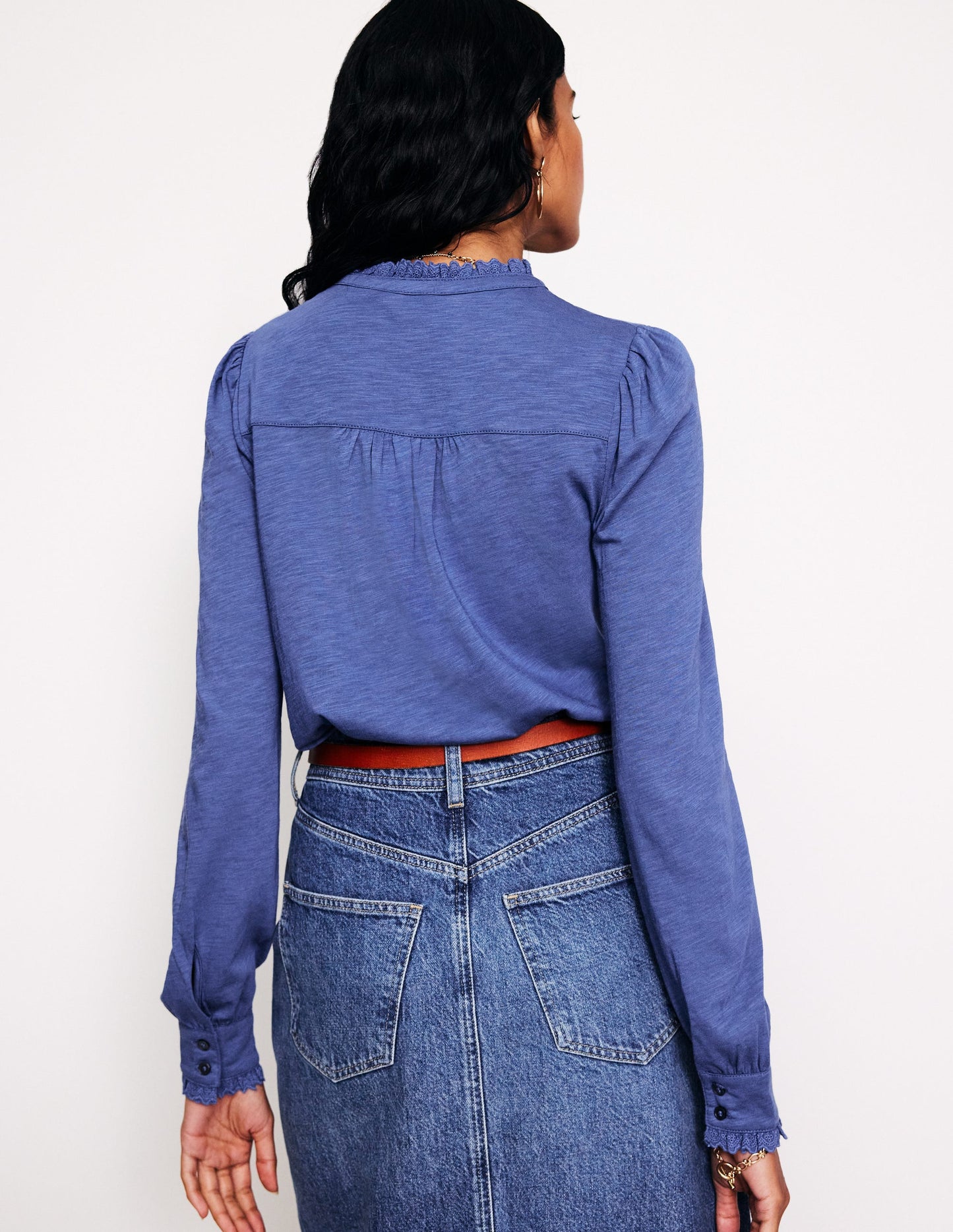 Caroline Broderie Jersey Shirt-True Navy