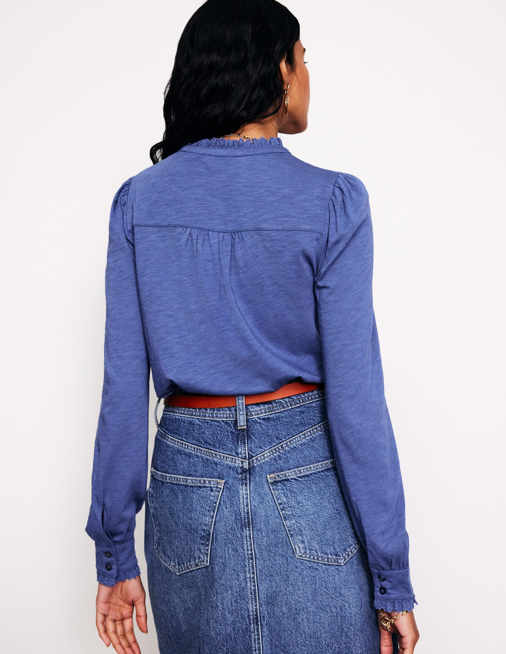 Caroline Broderie Jersey Shirt-True Navy - Image 3