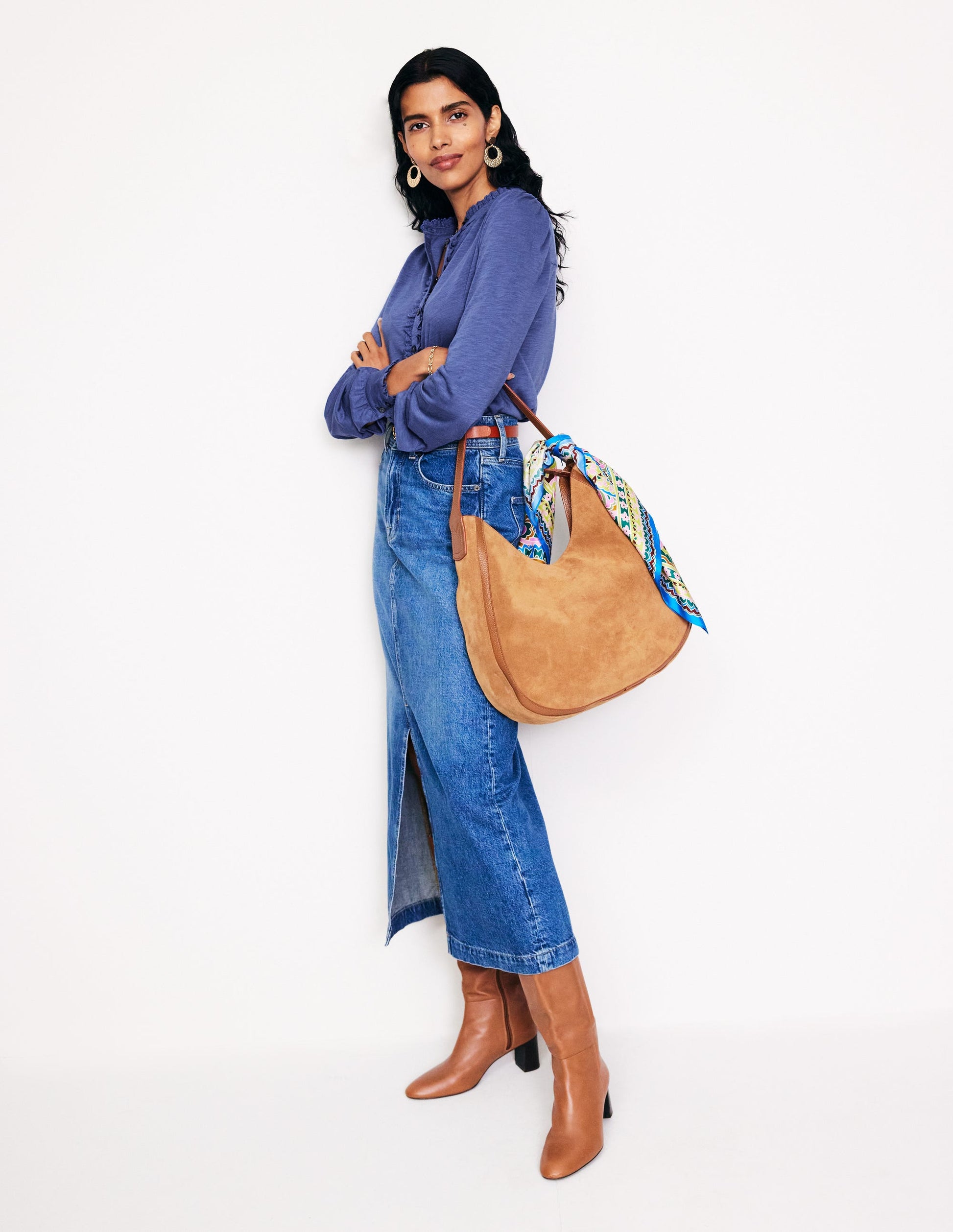 Caroline Broderie Jersey Shirt-True Navy-4