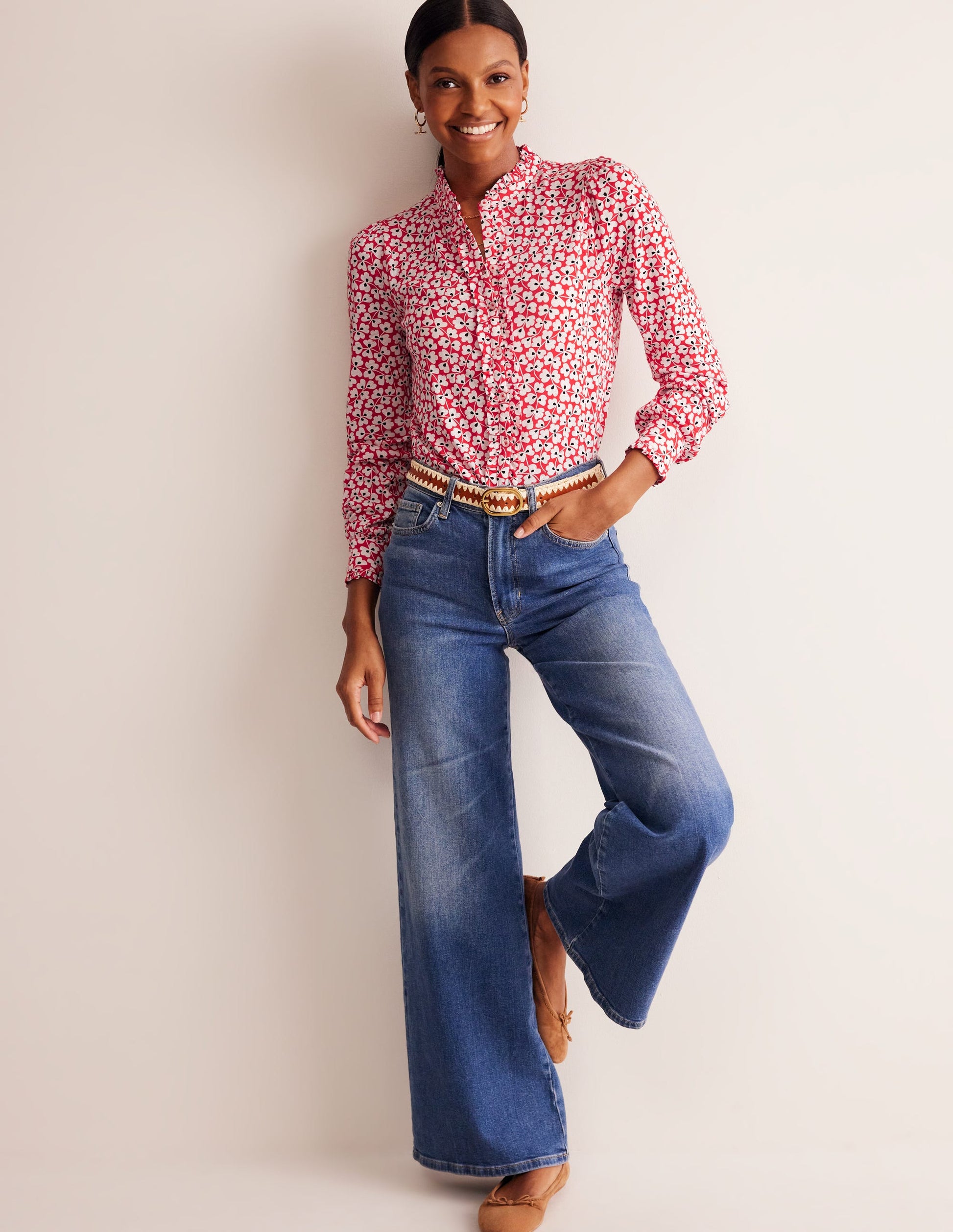 Caroline Jersey Shirt-Red, Clover Whirl-1