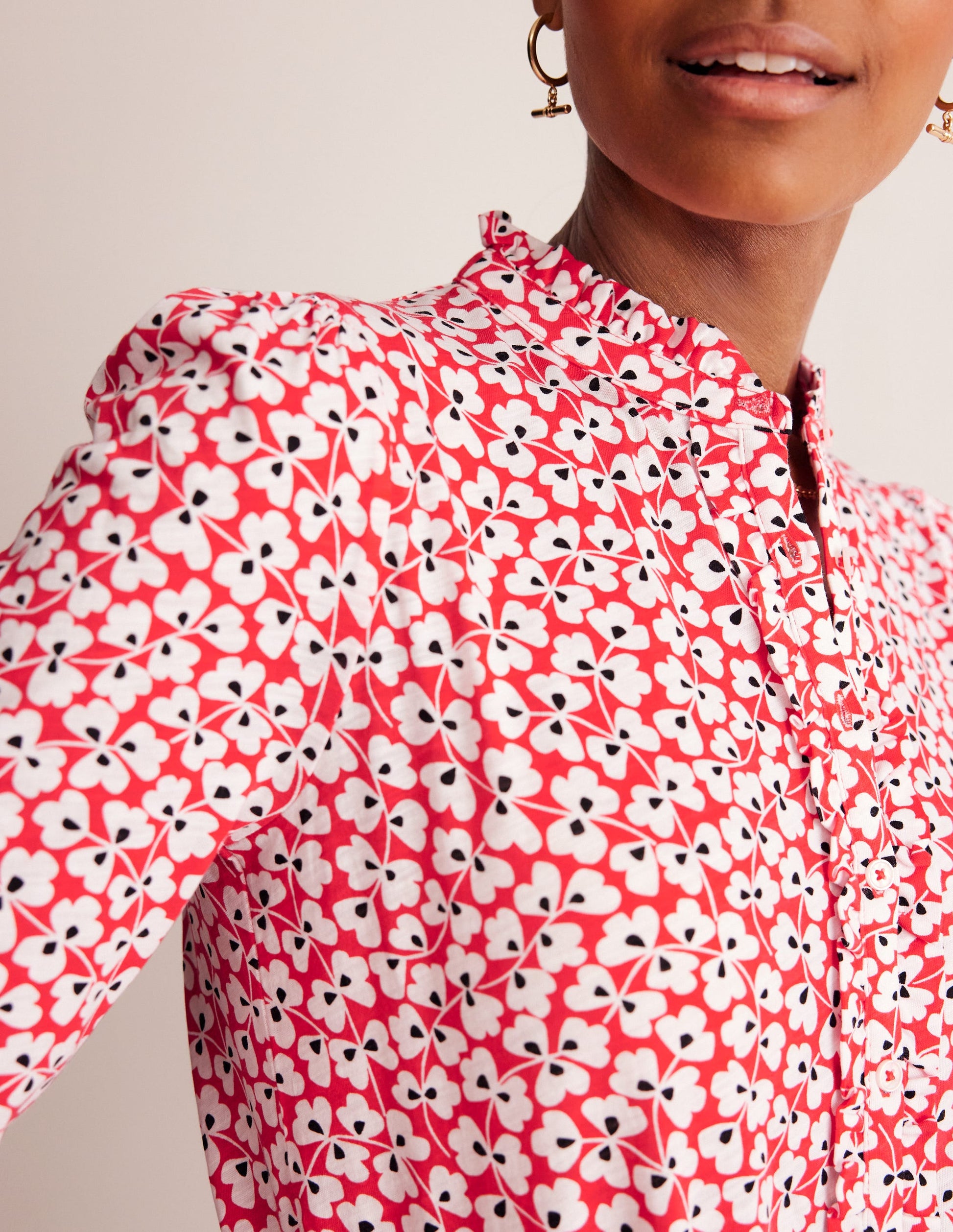 Caroline Jersey Shirt-Red, Clover Whirl-2