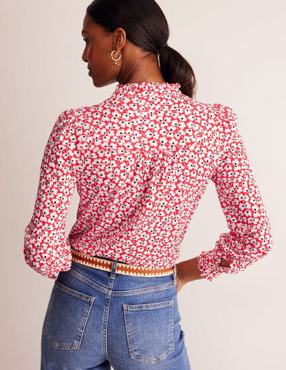 Caroline Jersey Shirt-Red, Clover Whirl-3