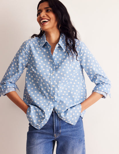 Sienna Cotton Shirt-French Blue, Abstract Dot