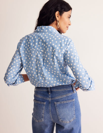 Sienna Cotton Shirt-French Blue, Abstract Dot