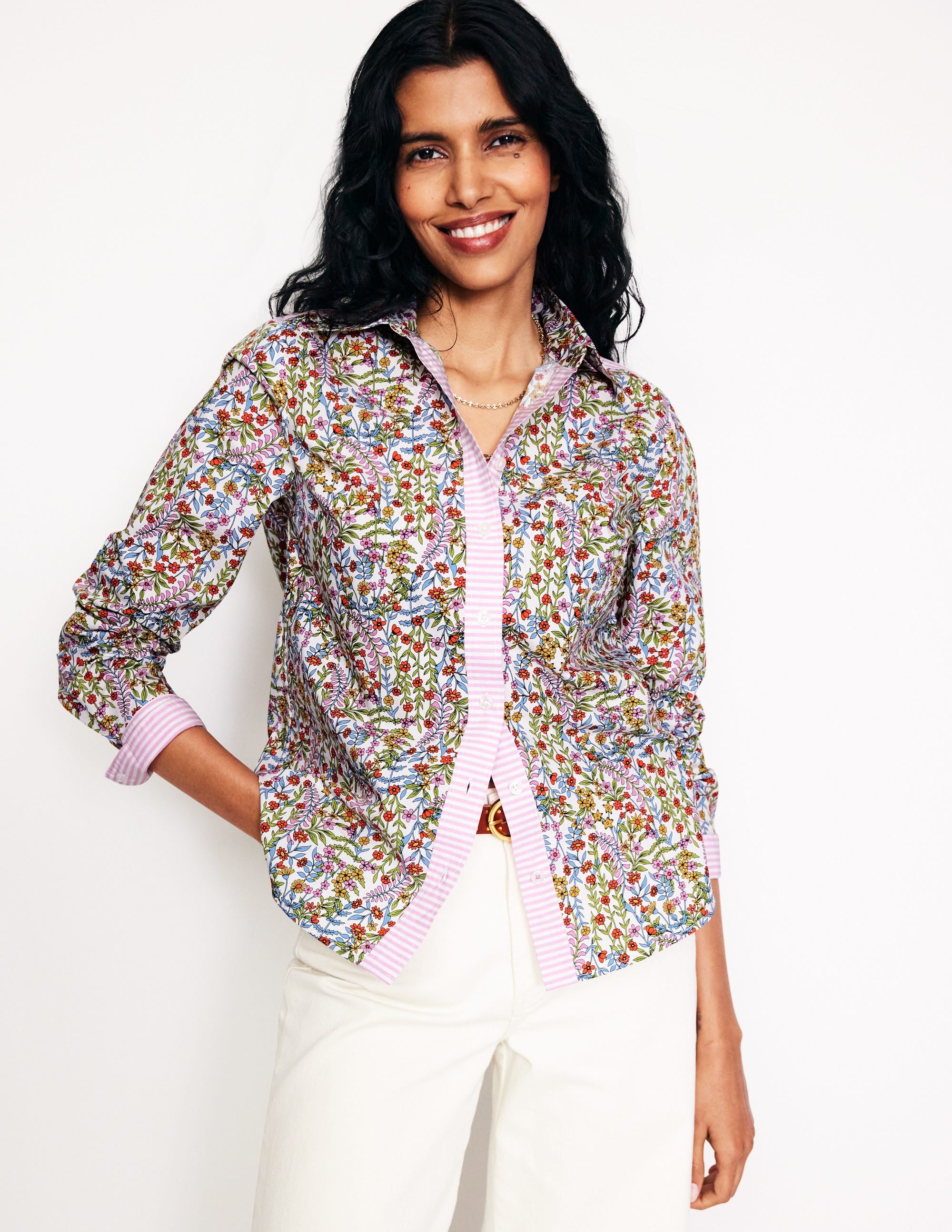 Sienna Cotton Shirt-Ivory, Foliage Buds - Image 4