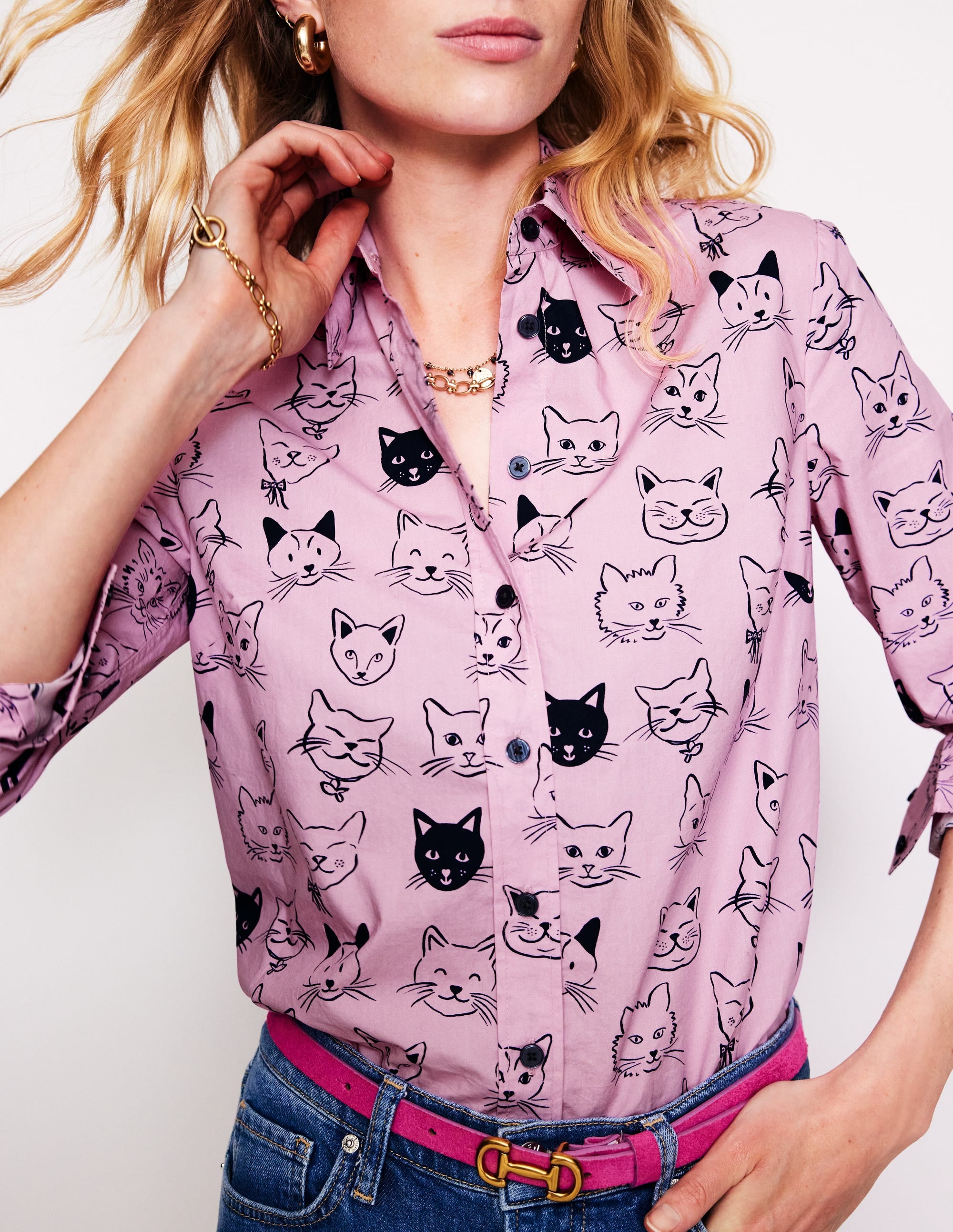 Sienna Cotton Shirt-Soft Lavender, Cats - Image 2